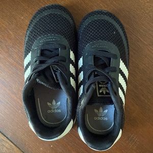 Baby black adidas tennis shoes size 7 - brand new